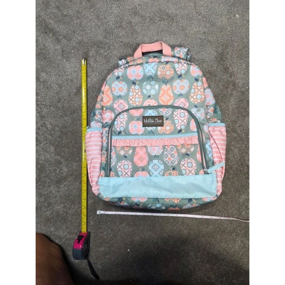 Matilda Jane CeCe Applelicious Backpack Green Pink Fruit Ruffle School Bag